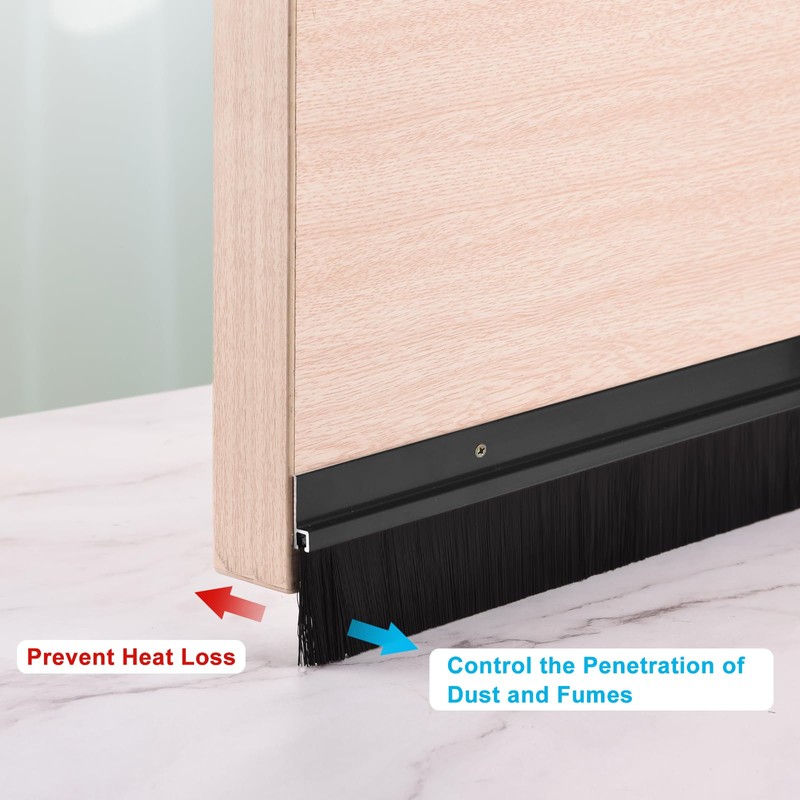 uxcell 2Pcs Door Brush Bottom Sweep H-Shape Aluminum Alloy Base