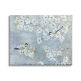 Stupell Industries Song Sparrow Birds Tree Branches Soft Floral Blossoms, Design by Tava Studios Canvas Wall Art, 20 x 16, Blue