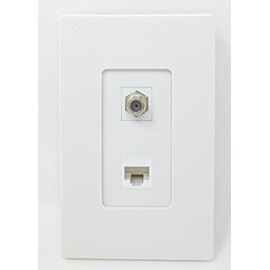 RiteAV - 1 Port Coax Port Cable TV F Type - 1 Port Cat5e Ethernet White Screwless Decorative Wall Plate