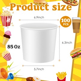 Hoolerry 100 Pcs Disposable Paper Bucket White Cardboard Ice Bucket Bulk Ice Holder for Christmas Party Food Cooling Supplies (85 Oz/ 5.3 Lbs)