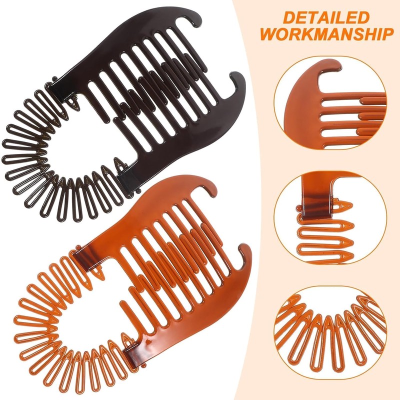 4Pcs Banana Hair Clip Elongated Interlocking Plastic Two Sides Hair