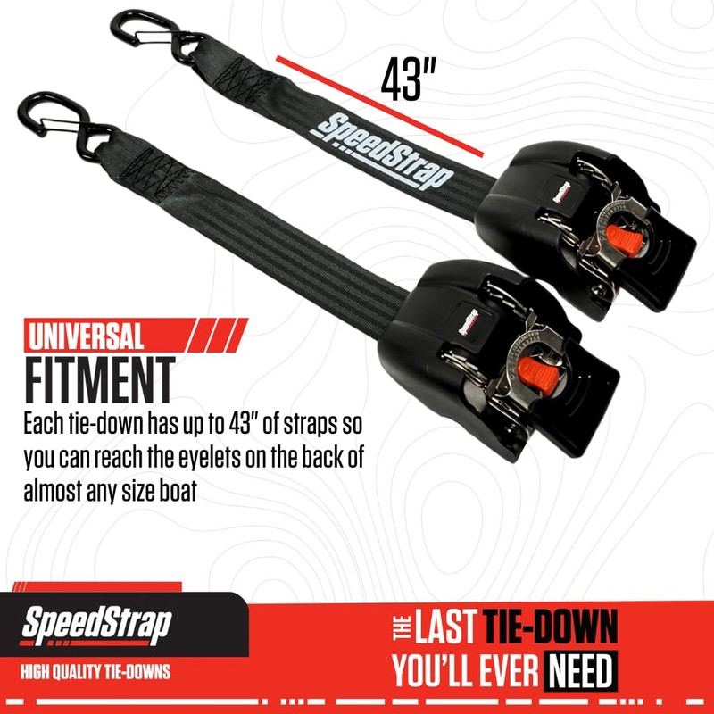 2" x 43" Retractable Marine Transom Tie-Down Straps with Snap