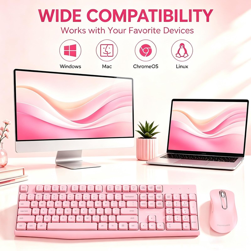 Wireless Keyboard and Mouse Combo, 2.4G Full Size Ergonomic Keyboard