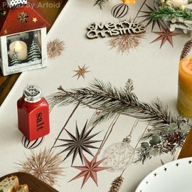 Artoid Mode - Camino de mesa navideño con árboles de Navidad, acebo y piñas, Feliz Navidad, decoración de mesa de comedor para temporada de invierno, para decoración del hogar y fiestas, 13 x 72