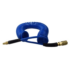 YOTOO 2 Pack Polyurethane Recoil Air Hose, Air Compressor Hose 1/4" Inner Diameter by 25' Long with Bend Restrictor, 1/4" Industrial Quick Coupler and Plug, Blue