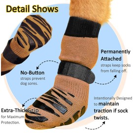 Anti-Slip Dog Socks With Adjustable Straps for Hardwood Floors and Pavements, Paw Protection for All Breeds (Brown, L)