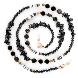 BILIONE Crystal Glasses Chain for Women, Eye Glasses Holders Around Neck, Stylish Beaded Sunglasses Strap (Black)