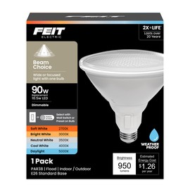 Feit Electric PAR38 LED Reflector Light, 90W Equivalent, Dimmable, Adjustable Beam, Adjustable White (2700K-5000K), 90+ CRI, Indoor/Outdoor, Track Lighting, 25,000-Hour Lifetime, PAR3890/ADJ/6WYCA