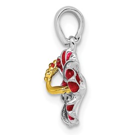 Million Charms 925 Sterling Silver Rhodium-Plated Polished Enameled Red Hibiscus Necklace Charm Pendant with 18 Inch Chain