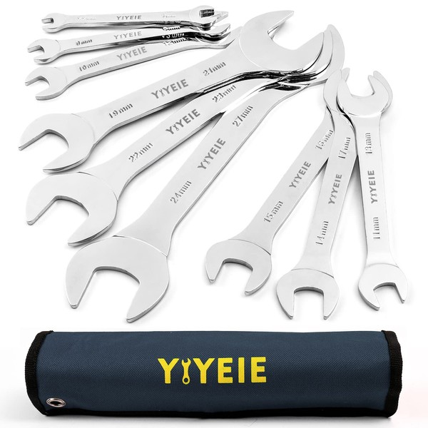 YIYEIE 9Pc. Super-Thin Open End Wrench Set, Metric 5.5, 7,