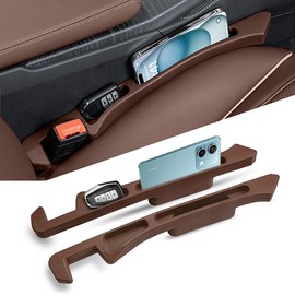 ZOCARTO Car Seat Gap Filler 2-Piece Multi-Functional Storage Belt with PU Material, Seat Side Gap Filler to Prevent Items from Falling, for Universal Cars, SUV, Trucks (Brown)