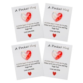 PATIKIL 4 Pack Pocket Hug Heart with Greeting Card, Pocket Hug Token Love Cards Cute A Little Resin Heart Shape Bulk for Friends Long Distance Relationship Gifts, White Red