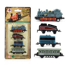 Trains Set,Mini Steam Trains Model Toys,Small Pull Back Retro Steam Trains Model Diecast Locomoting,Simulation Steam Trains Model Toys for Boys and Girls Gifts (C)