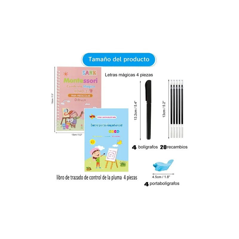 8 Cuadernos De Caligrafía Reutilizables Español20 Repuestos