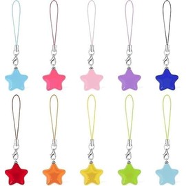 10Pcs Multicolour Cute Phone Charms Small Phone Charm Star Strap Aesthetic String Cute Keychain Lanyard String Charm Decor, Car Keychain,Charms, Decorations