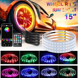 ELEGANT CHOISE 15" LED Wheel Ring Rim Lights RGB Color Chasing Braking & Turn Signal Bluetooth