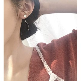 Iszie 925 Sterling Silver Heart With Twisted Bar Threader Pull Through Dangle Drop Women' Earrings,.