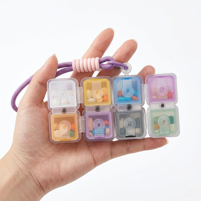 Magnetic Cube Pill Organizer 8 Compartments in 0.8*0.8*1 One-Piece Integrated