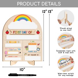 My First Day of School Sign 12"x10", First and Last Day of School Board with Marker, Reusable Back to Class Wooden Chalkboard for Preschool, Pre-K, and Kindergarten, Easy to Write & Clean Board