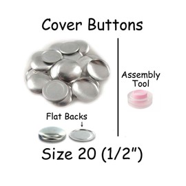 Size 20 (1/2") Buttons to Cover/Self Cover Buttons with Flat Backs by i Craft for Less - Qty 25 (with Assembly Tool)