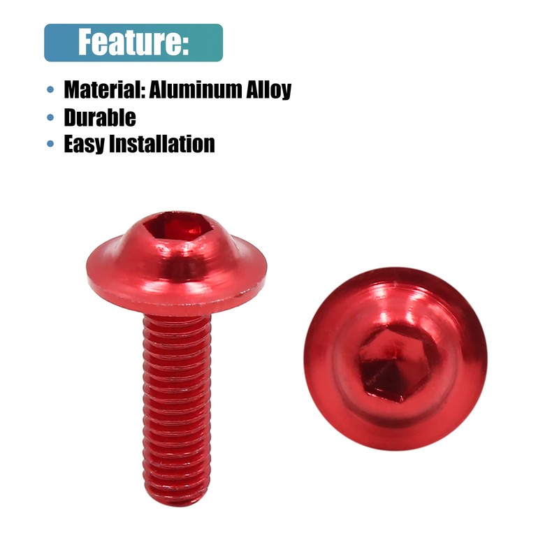 uxcell 40pcs M6 X 20mm Red Aluminum Alloy Motorcycle Hex