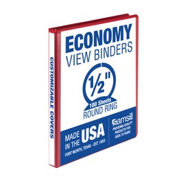 Samsill 0.5 Inch 3 Ring Binder, Made in USA, Economy Round Ring, Clear View Cover, 100 Sheet Capacity - for School, Home, Office - Ruby Red