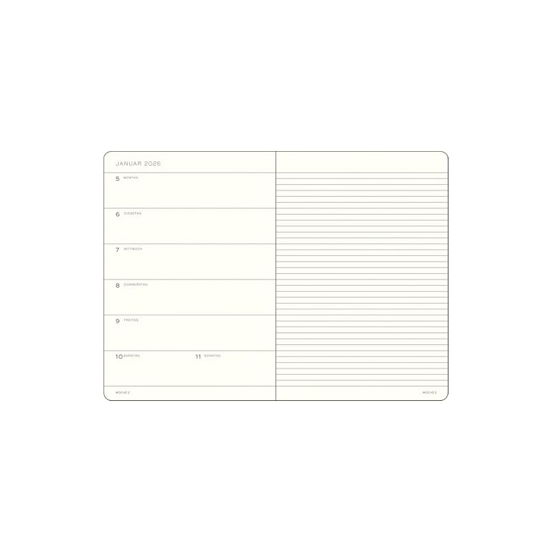 LEUCHTTURM1917 372618 Weekly Calendar & Notebook Medium (A5) 2026, 18