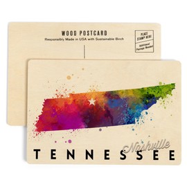 Nashville, Tennessee, Abstract Watercolor (4x6 Birch Wood Postcards, 2-Pack Stationary, Rustic Home Wall Decor)