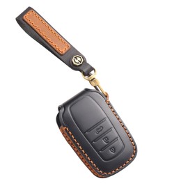 Ysbxitu Toyota Car Key Case Leather Key Fob Case Fits Toyota Yaris Cross Hybrid Corolla RAV4 Prius Camry Auris Fortuner Highlander Car Keychain 2020-2024, 3-button black