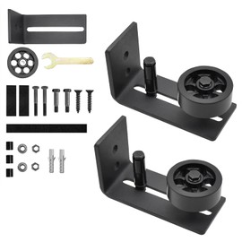 Floor Guide Sliding Door 2 Pieces, Adjustable Floor Roller Guide with Screws, Carbon Steel Wheels Guide Sliding Door Runner Rail Door Guide 8-in-1 Sliding Door Fitting (Cool Black, Set of 2)