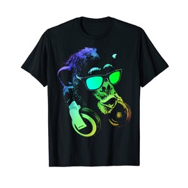 Monkey T-Shirt with DJ Headphones and Sunglasses, black