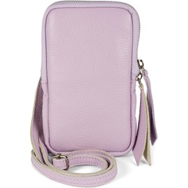 styleBREAKER Ladies Leather Mobile Shoulder Bag with Grained Surface, Zipper, Genuine Leather Mini Bag 02012374, Colour:Lilac