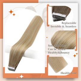 Full Shine Tape Hair Extensions Real Human Hair Remy Seamless Tape in Extensions Color 6 Ombre 27 Caramel Blonde And 60 Blonde 18Inch Long Skin Weft Add Vokume 100Gram 40Pcs Brazilian
