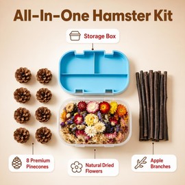 XXYOUPIN Natural Pet Nest Decorations for Small Pets, Hamster & Rabbit Chew Toys Set with Dried Flowers, Apple Sticks & Pine Cones, Pet-Friendly, Helps Adapt to New Environment & Relieve Stress