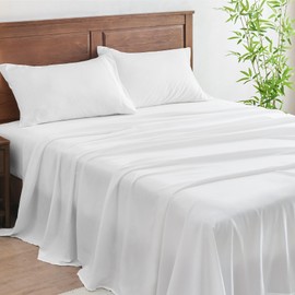 INFIIXSO Full Sheets Set White - 65% Polyester & 35% Rayon Made from Bamboo Silky Bed Sheets, Deep Pockets Fits up to 15", Breathable, Wrinkle Free and Soft Full Sheet & Pillowcase Sets