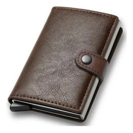 Haifei Funda De Piel Para Hombre Con 6 Ranuras Funda De Aluminio Con Bloqueo Rfid Billetera Desplegable De Piel Para Efectivo, Tarjetas De Crédito Y Monedas Marrón