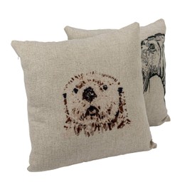 Creative Co-Op 18 Inches Square Printed Linen Animal Design Embroidery, Cream, Set of 2 Pillows