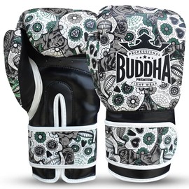 BUDDHA FIGHT WEAR Mexican Boxing Gloves - Muay Thai - Kickboxing - High Quality Faux Leather - GS-3 Inner Padding - Impact Protection - Colour Black - Size 12 oz