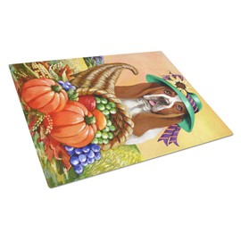 Caroline's Treasures PPP3010LCB Basset Hound Autumn Glass Cutting Board Large Decorative Tempered Glass Kitchen Cutting and Serving Board Large Size Chopping Board