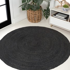 JONATHAN Y RNF116F-4R Zara Braided Coastal Cottage Round Jute Area Rug, Casual, Classic, Solid, Minimalist, Traditional for Living Room, Dining Room, Bedroom, Kitchen, Black, 4' Round
