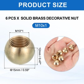 PATIKIL M10x15mm Thread Cap Nuts Knob, 6pcs Brass Ball Lamp Decoration Screw Caps Nut Cover Nut for Furniture Lighting or DIY Project