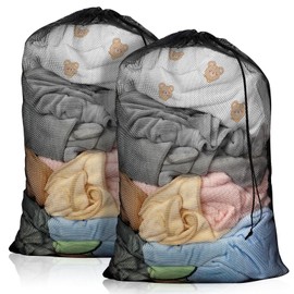 2 Pack Extra Large Mesh Laundry Bag with Drawstring, 23.6×35.4inch Washing Bag Net for Washing Machine, Washing Bags for Travel, Delicates, College Dorm (Black)