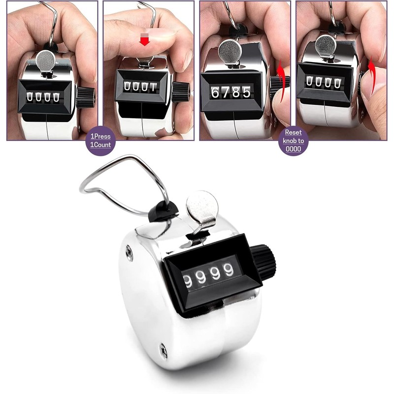 Bailinks Clicker Counter Metal Hand Tally Counters,4-Digit Lap Counter Silver