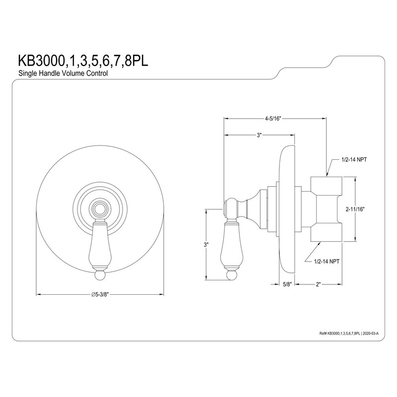 Kingston Brass KB3007PL Vintage Volume Control with Lever Handle, Brushed