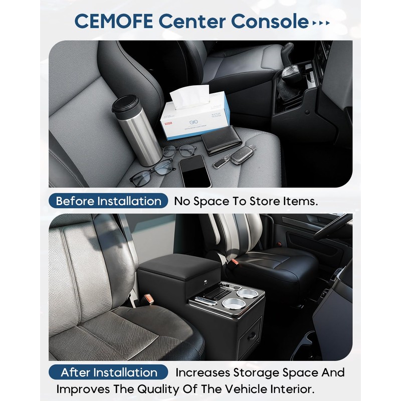 CEMOFE Center Console Between Seat with Lock, Cup & Phone