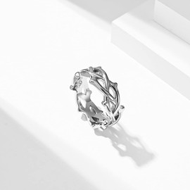 INRENG Men's Women's 9MM Stainless Steel Crown of Thorns Ring Tree Vine Branch Wedding Band, Metal, No Gemstone