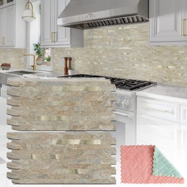 StyloVue 20 Sheets Peel and Stick Backsplash for Kitchen, Sandstone with Metal Gold Look Stick on Tile Upgrade Your Kitchen Backsplash, RV, Fireplace