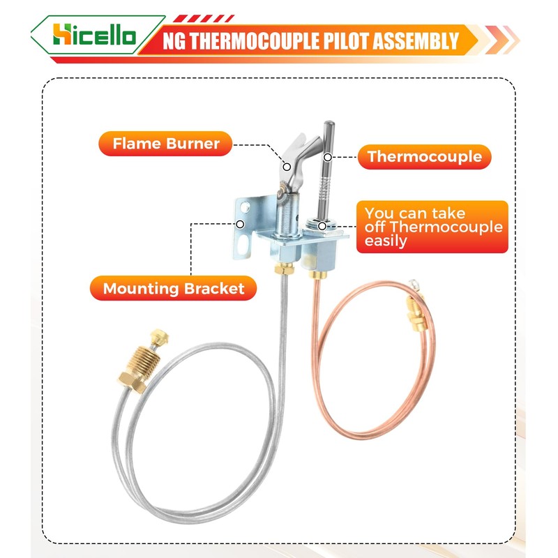 Hicello Natural Gas Pilot Burner Assembley Replacement for Real Fyre