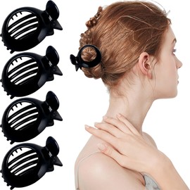 4Pcs Hair Claw Clips, Black Round Flat Hair Claw Non Slip Claw Clips Strong Hold Small Hair Clips for Women Girls All Hair Types