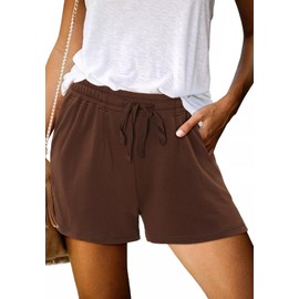 Angerella Womens Shorts Casual Comfy Drawstring Elastic Waist Pocketed Shorts Trendy Cozy Solid Color Shorts for Summer Coffee XXL